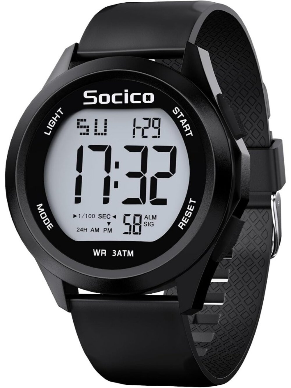 Men's Black Digital Waterproof LED Light Large Face Military Style Wrist Watch